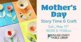 paper flowers made out of cupcake liners with text: "Mother's Day Story Time & Craft"