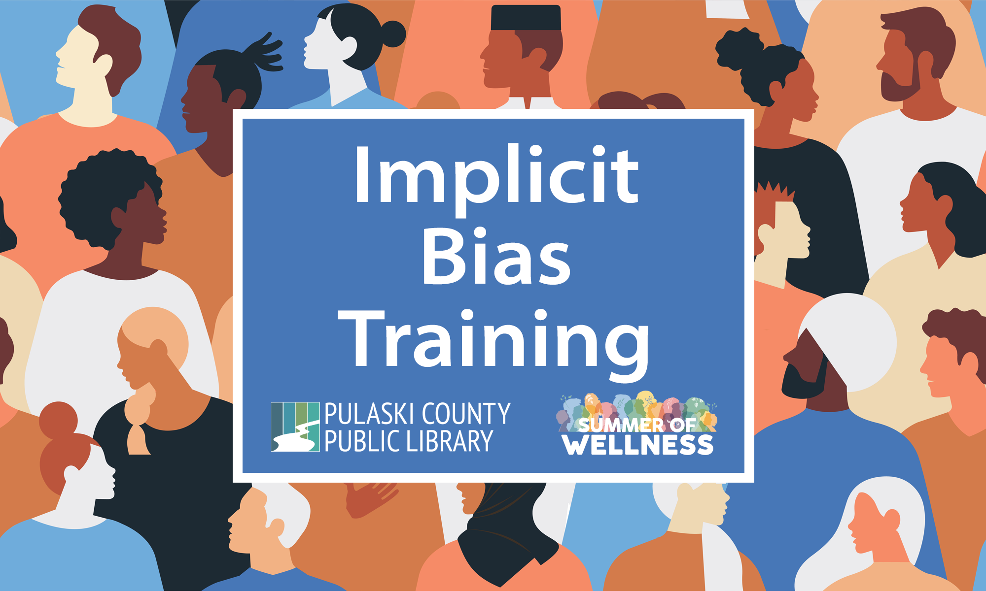 Illustration of a diverse crowd of people with the text "Implicit Bias Training."