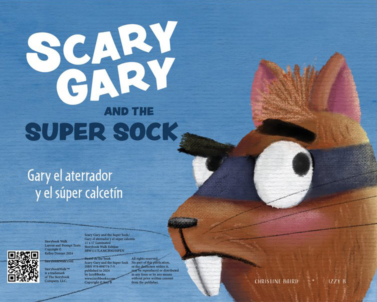 book cover for "Scary Gary and the Super Sock," featuring an illustration of a quizzical squirrel wearing a superhero eyemask