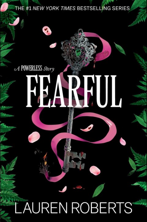 book cover for "Fearful" featuring an ornate key and pink ribbon on a dark background