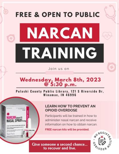 Narcan Training: Wednesday, March 8th, 2023 at 5:30 p.m.