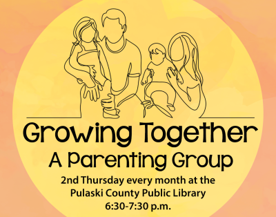 A line drawing of a father and mother holding their two children, above the words "Growing Together: A Parenting Group."