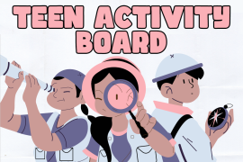"Teen Activity Board" - teenagers using various items to look for things