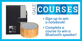 Journal and Bluetooth Speaker that can be earned by using Gale Courses