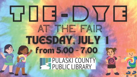 illustration of kids wearing tie-dyed shirts on top of a colorful tie-dye background