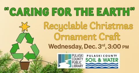 illustration of a Christmas tree made from a recycling symbol, alongside title of program and PCPL & PCSW logos