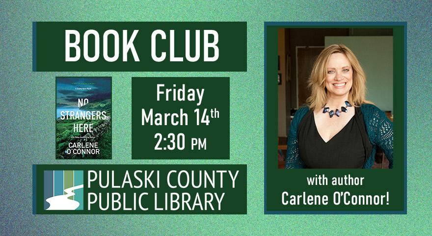 book cover for "No Strangers Here" with photo of author Carlene O'Connor