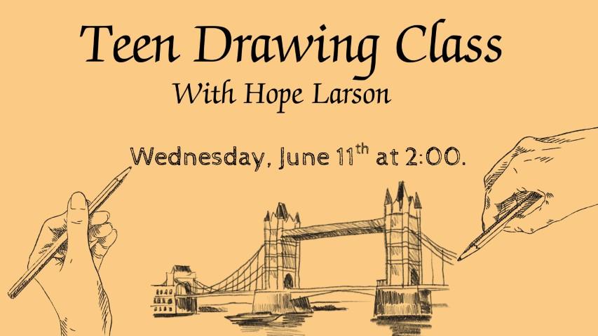 Pencil sketch of hands drawing a bridge.