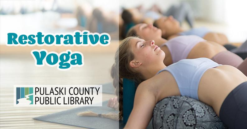 women performing restorative yoga, alongside the text "Restorative Yoga" and the PCPL logo