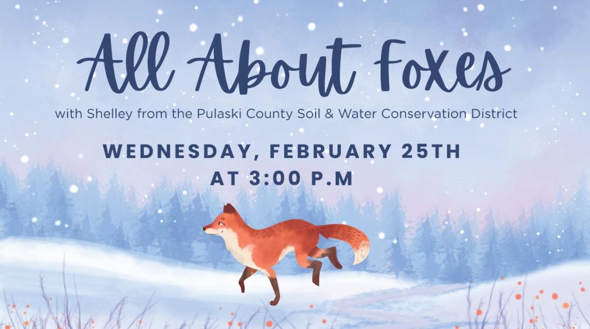 illustration of a fox frolicking in a winter landscape