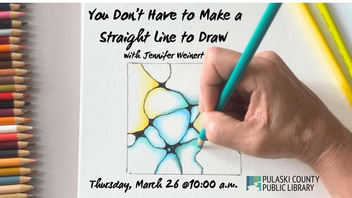 an adult's hand holding a cyan colored pencil creating an abstract drawing